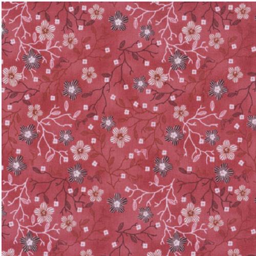 Tissu patchwork Stof - fleurs et brindilles fond groseille