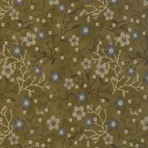Tissu patchwork Stof - fleurs et brindilles fond Kaki Foncé