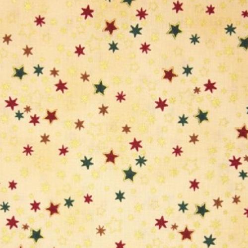 Tissu patchwork Noël - Petites étoiles dorés fond paille