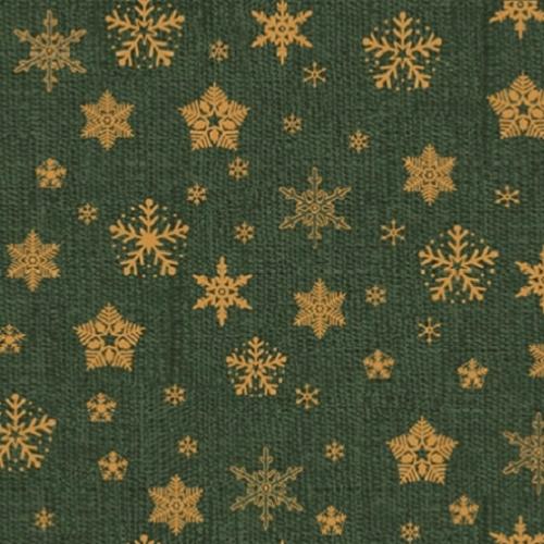 Tissu patchwork Noël - Flocons dorés fond vert