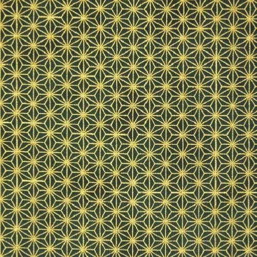 Tissu patchwork Noël - Motifs étoilés dorés sur fond vert