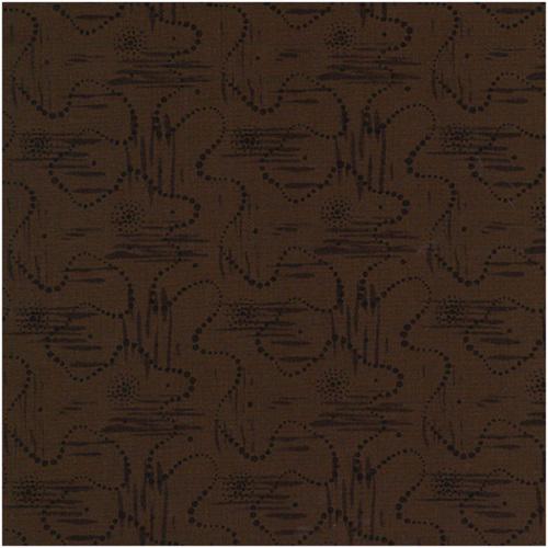 Tissu patchwork Stof - Collection Kyoto - Marron Foncé et imprimés noir