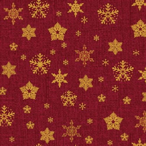 Tissu patchwork Noël - Flocons dorés fond rouge
