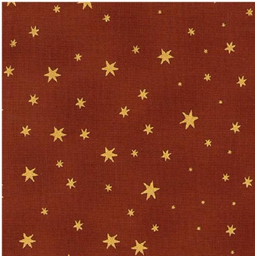 Tissu patchwork Stof - Collection Noël - Etoiles dorées fond Rouille