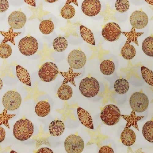 Tissu patchwork Stof - Collection Noël - Boules et Etoiles cuivrés