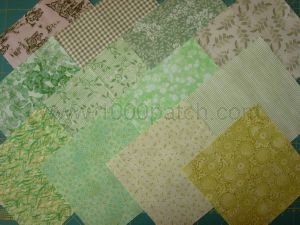 lot de 12 coupons de tissus patchwork verts clairs 15 x15 cm