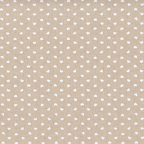 Tissu Lin - Petits Coeurs Blancs - Collection Shabby Chic