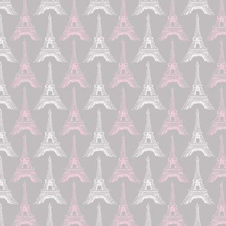 tissu patchwork tours Eiffel roses et blanches sur fond gris - PROMO