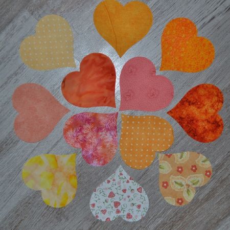 lot de 12 coeurs à appliquer tissu patchwork coloris pêche orange