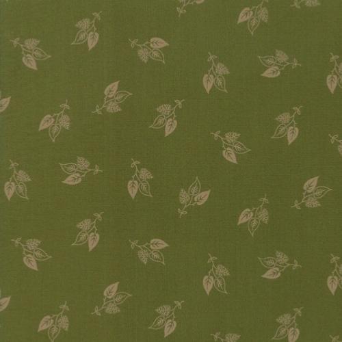Tissu Moda Flower Garden Gatherings - Petites Feilles Ecru sur fond Pistache