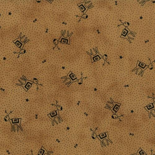 Tissu Moda Imprimé petits rennes noirs sur fond beige
