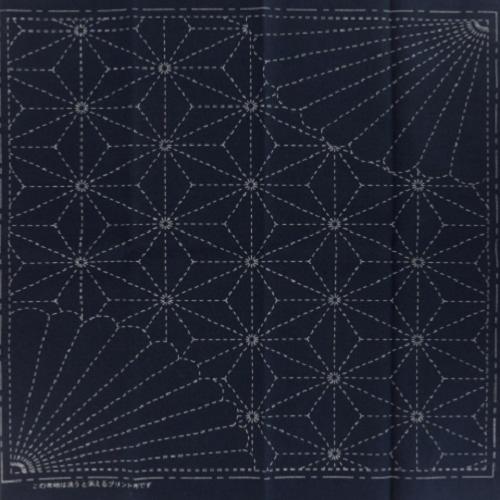 Coupon de Tissu Sashiko  -  Feuilles de Chanvre et Chrysantème 31x31cm