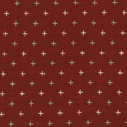 Tissu Japonais Tissé Rouge - Petites croix Blanches et grises