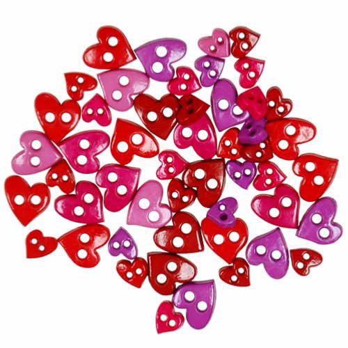 Lot de 49 Boutons petits coeurs rouges et roses