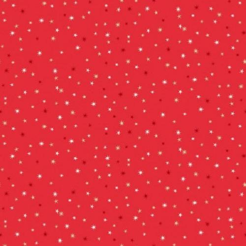 Tissu patchwork Makower Rouge - Petites étoiles Ivoire et Or - Scandi