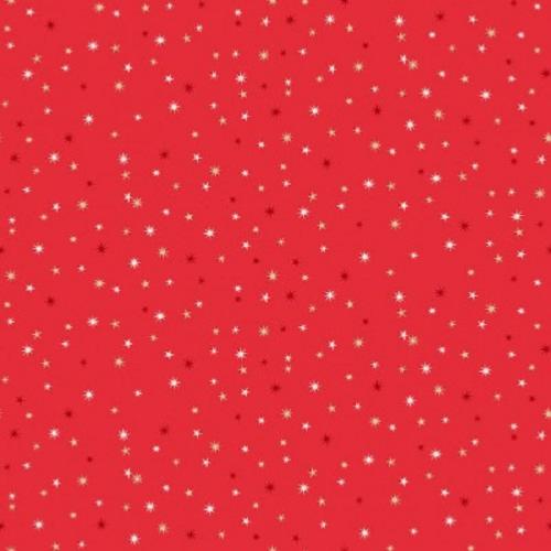 Tissu patchwork Makower Rouge - Petites étoiles Ivoire et Or - Scandi