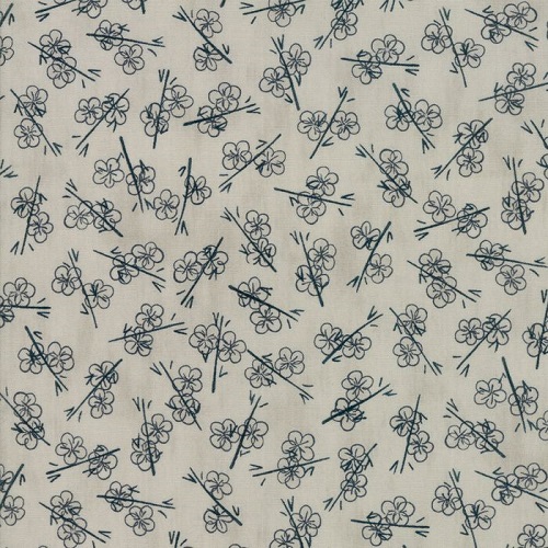  Tissu Moda Origami - petites fleurs bleu foncé sur fond gris