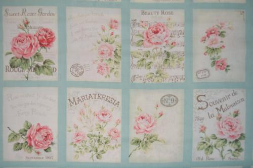 coupon de 8 vignettes de tissu patchwork shabby Mary Rose ton turquoise