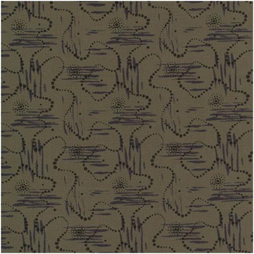 Tissu patchwork Stof - Collection Kyoto - Kaki Foncé et imprimés noir