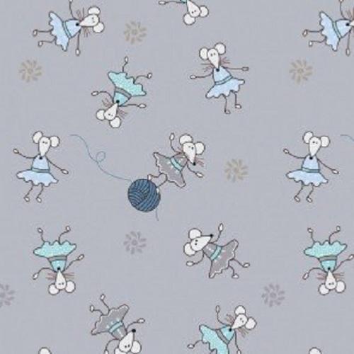 Tissu patchwork petites souris sur fond gris