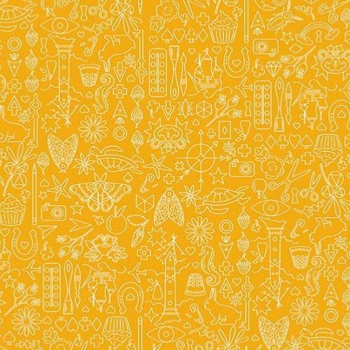 Tissu Makower Jaune - Sun Prints Pencil - Sunprints 2019