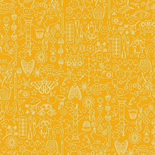 Tissu Makower Jaune - Sun Prints Pencil - Sunprints 2019