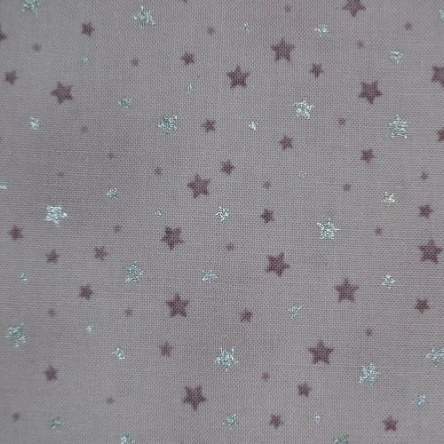 Tissu patchwork Noël - Petites étoiles argentées fond rose - Amazing Stars