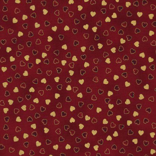 Tissu patchwork Noël - Petits coeurs dorés fond rouge - Christmas Wonders
