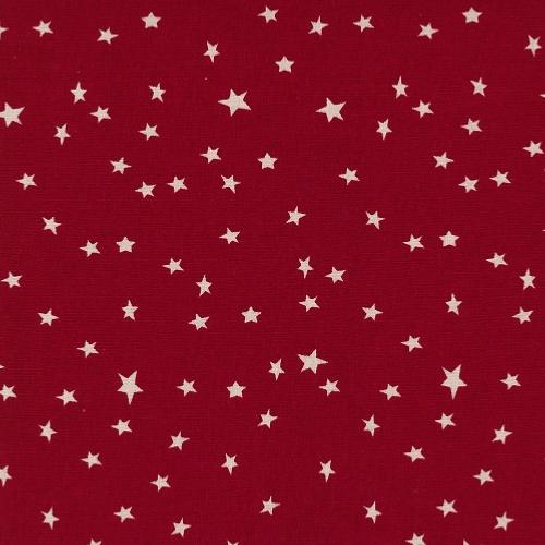 Tissu Lin - Petites étoiles Ficelle fond Rouge - Collection Shabby Chic