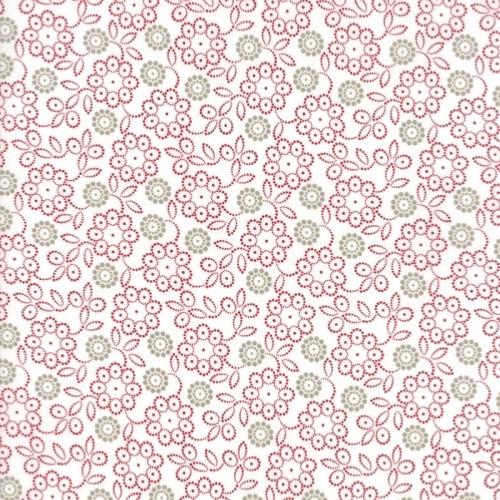  Tissu  Moda Red Project - Tissu Patchwork blanc fleurs écru et rouge - SOLDES