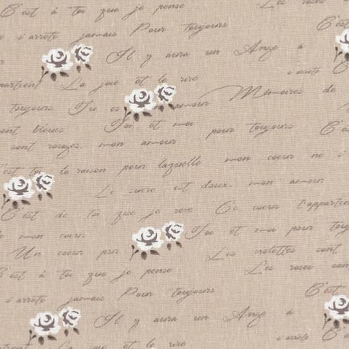 Toile de lin Shabby Chic  - écritures et petites roses blanches