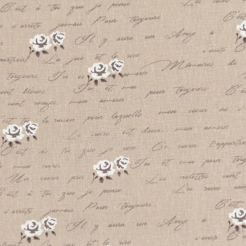 Toile de lin Shabby Chic  - écritures et petites roses blanches