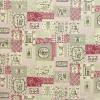 tissu Yuwa lin motifs  étiquettes couture rose et gris