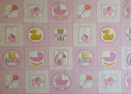 tissu patchwork vignettes bébé rose