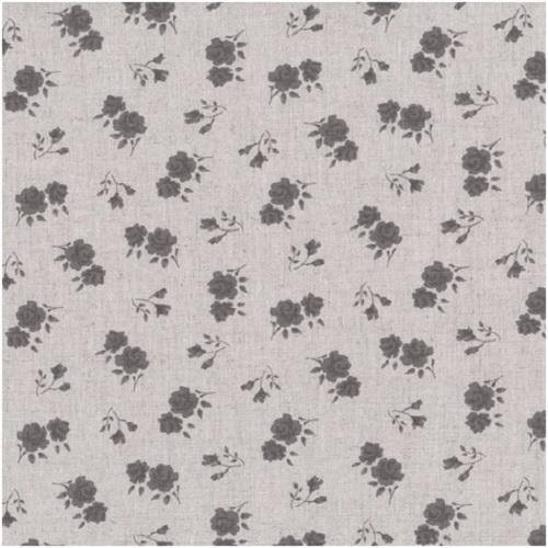 Tissu Lin - Petites fleurs Grises - Collection Shabby Chic