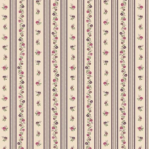 Tissu shabby- Mary Rose- Tissu patchwork fleurs et fines rayures prune