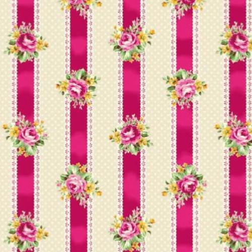 Tissu patchwork Quilt Gate - Rayures fuschia - Tea Party - SOLDES