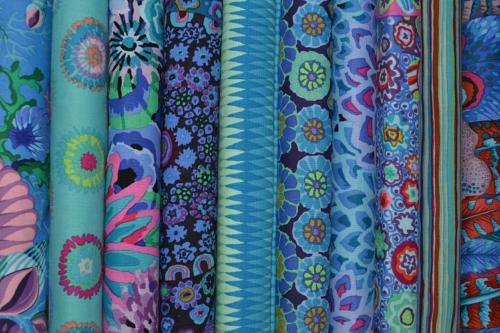 Lot de 10 coupons Patchwork Kaffe Fassett  bleus - 24x55cm