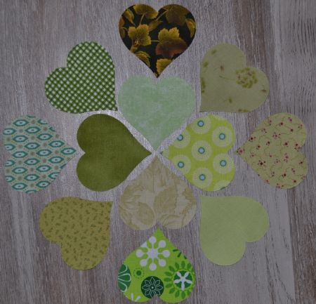 lot de 12 coeurs à appliquer tissu patchwork coloris vert