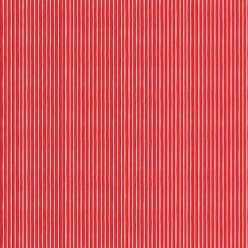 Tissu patchwork Makower Rouge - Fines Rayures Ivoire et Or - Scandi