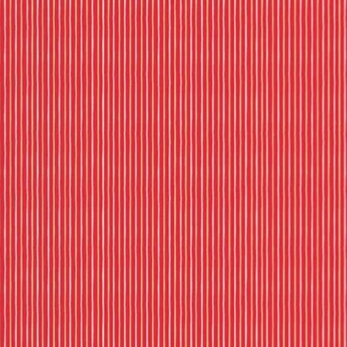 Tissu patchwork Makower Rouge - Fines Rayures Ivoire et Or - Scandi