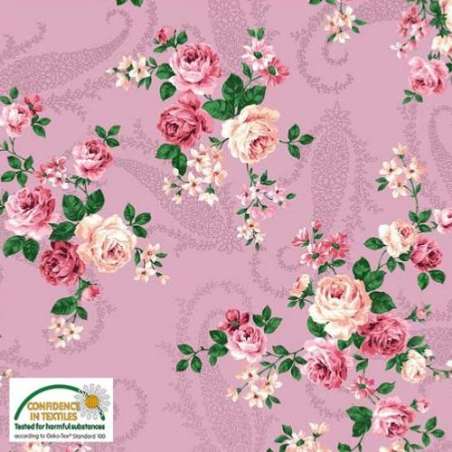 Tissu Patchwork Stof Shabby Gigi Rose – Gros bouquets fond rose
