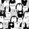 Tissu patchwork noir et blanc - Mignons petits animaux