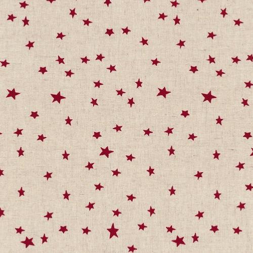 Tissu Lin - Petites étoiles rouges fond Ficelle - Collection Shabby Chic