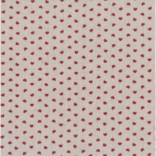 Tissu Lin - Petits Coeurs Rouges - Collection Shabby Chic